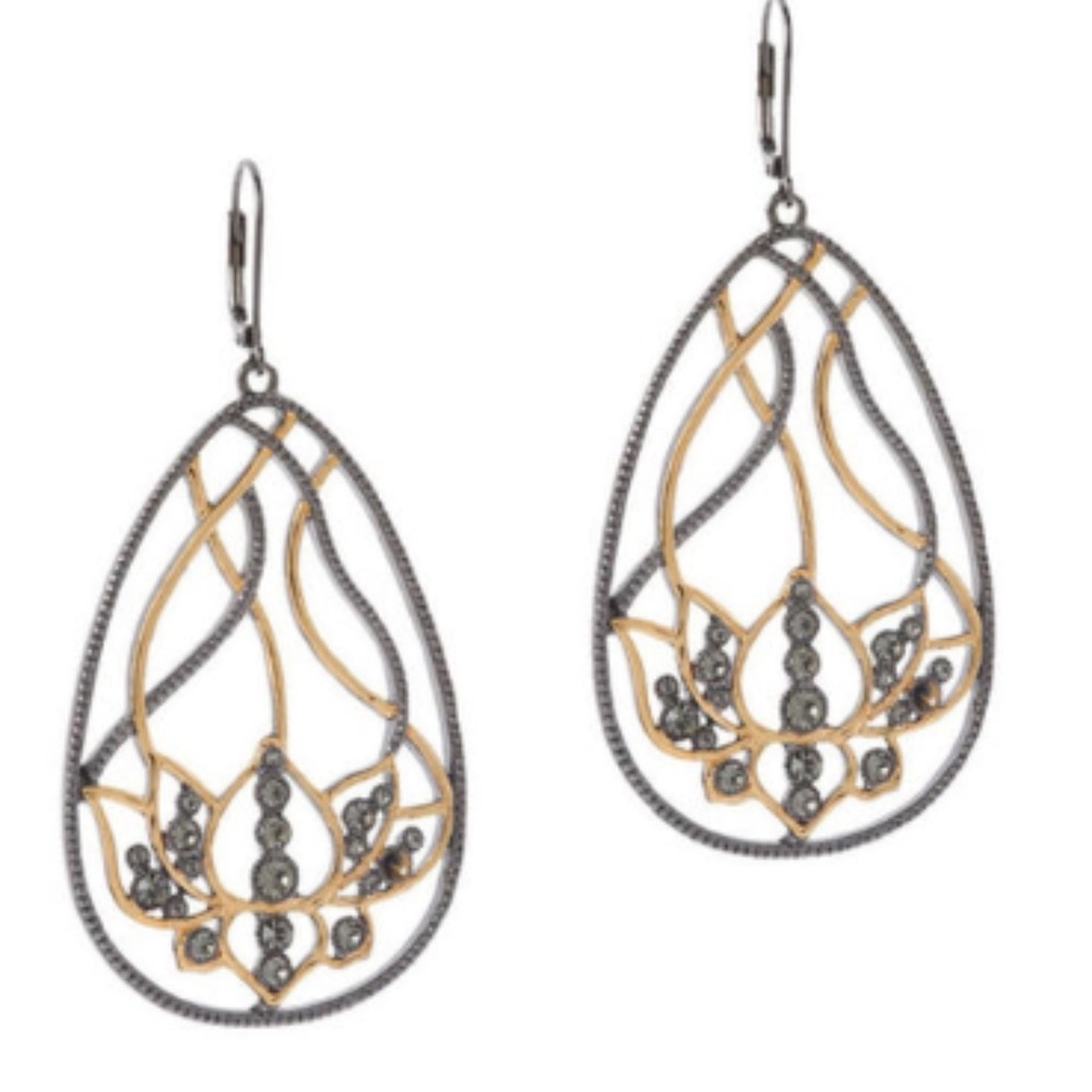VT Luxe Open Work Lotus Flower Drop Earrings NWOT